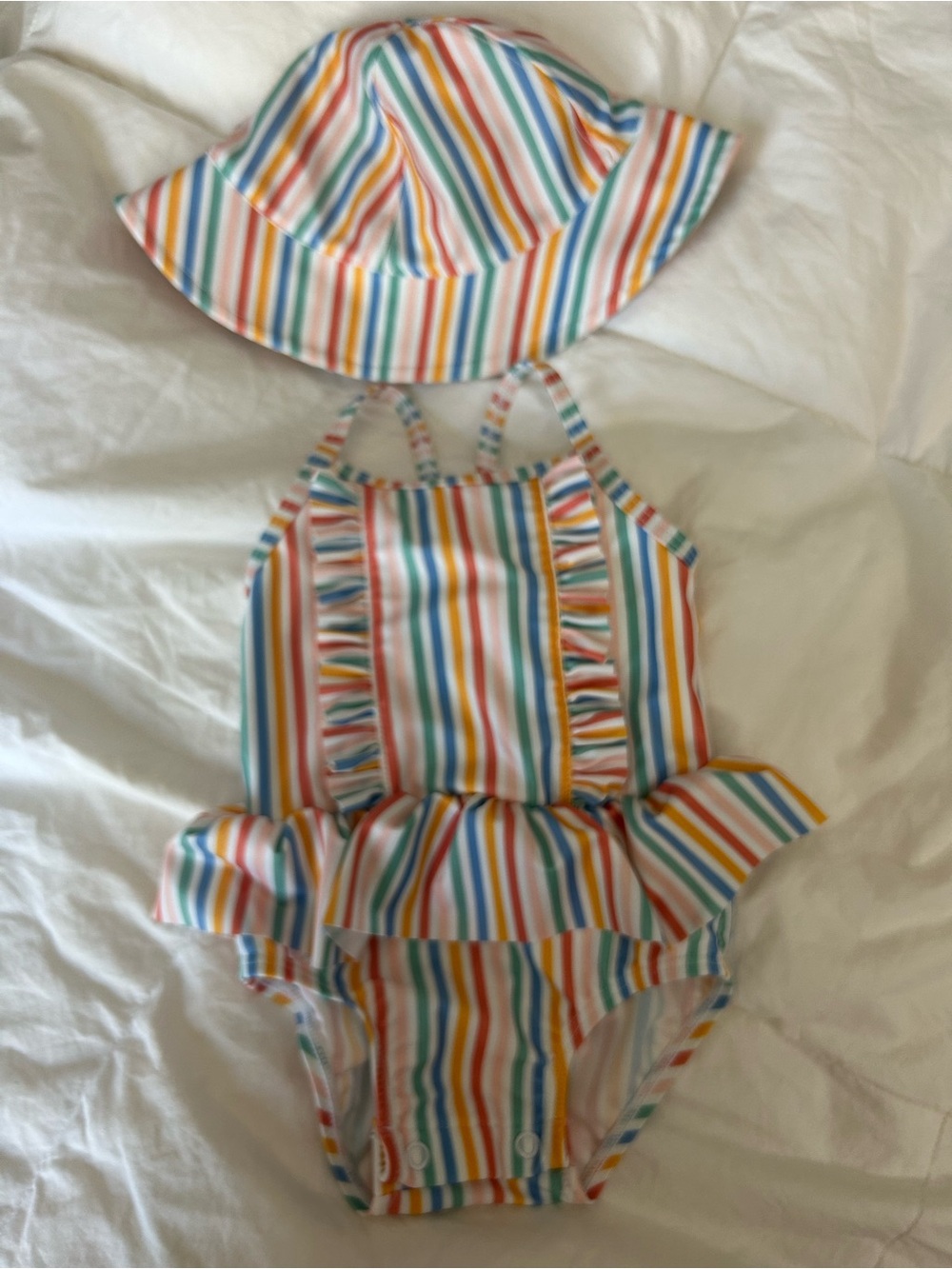 First Impressions Multi-Color Striped Ruffle One-Piece with Matching Hat